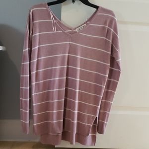 Pink with white stripes womens sweater.